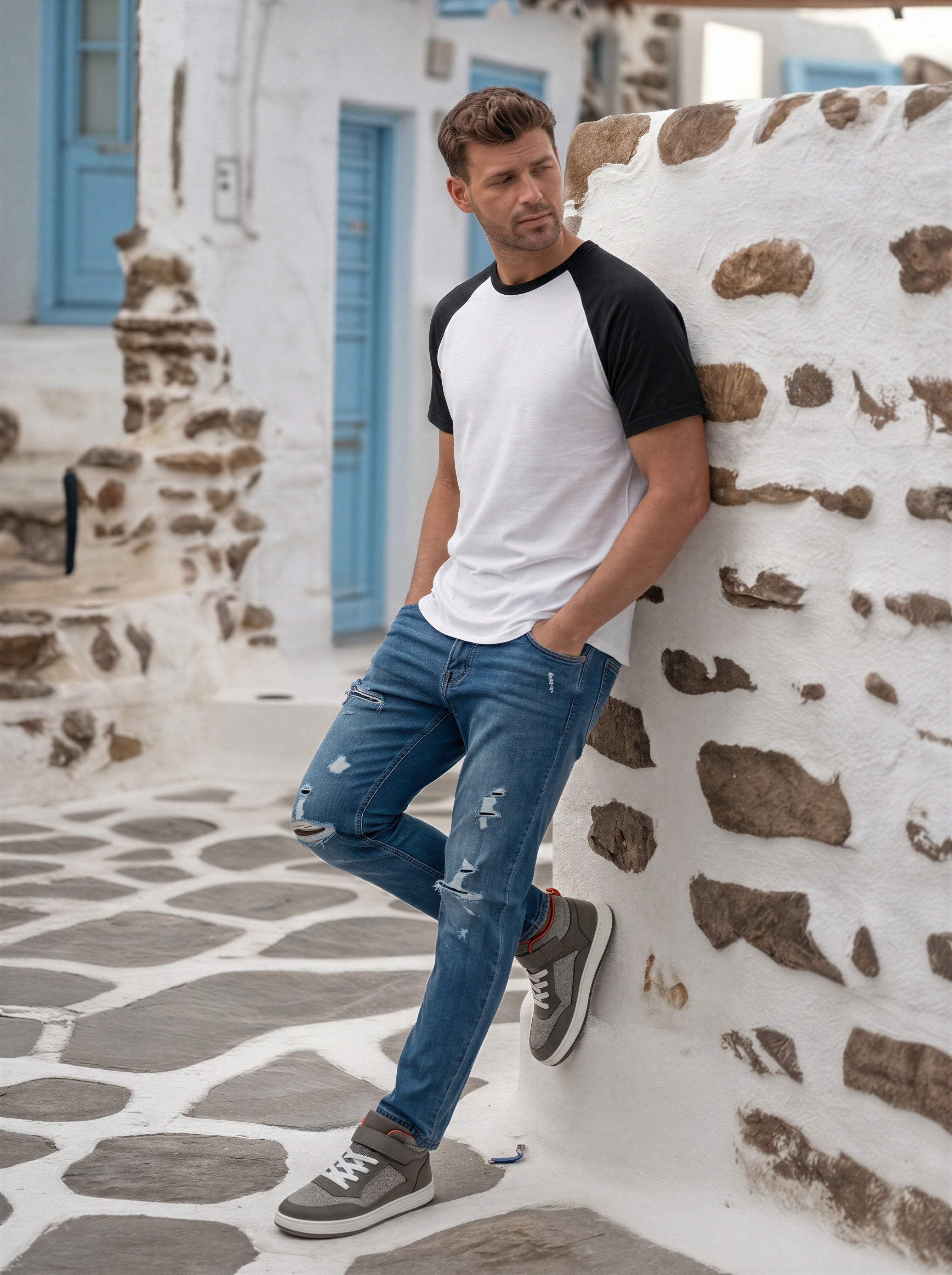 Jean Slim Fit Azul Medio con Rotos