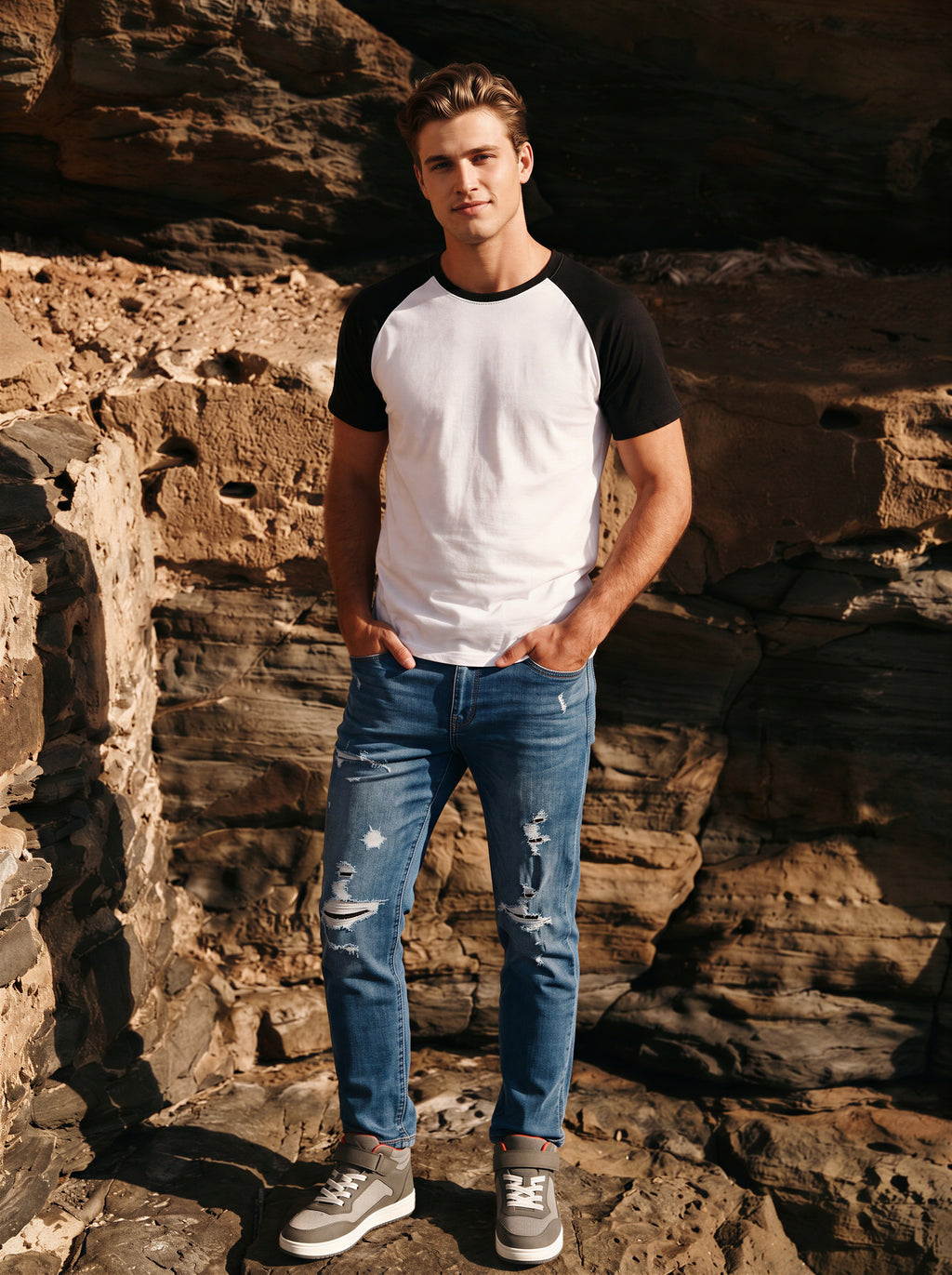 Jean Slim Fit Azul Medio con Rotos