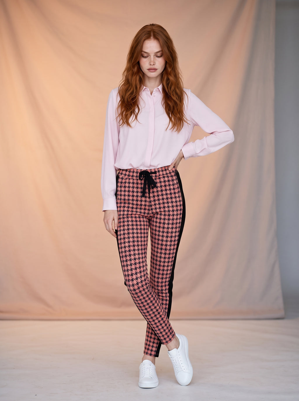 Jean Skinny Ajustado Rosa con Negro MON-3460