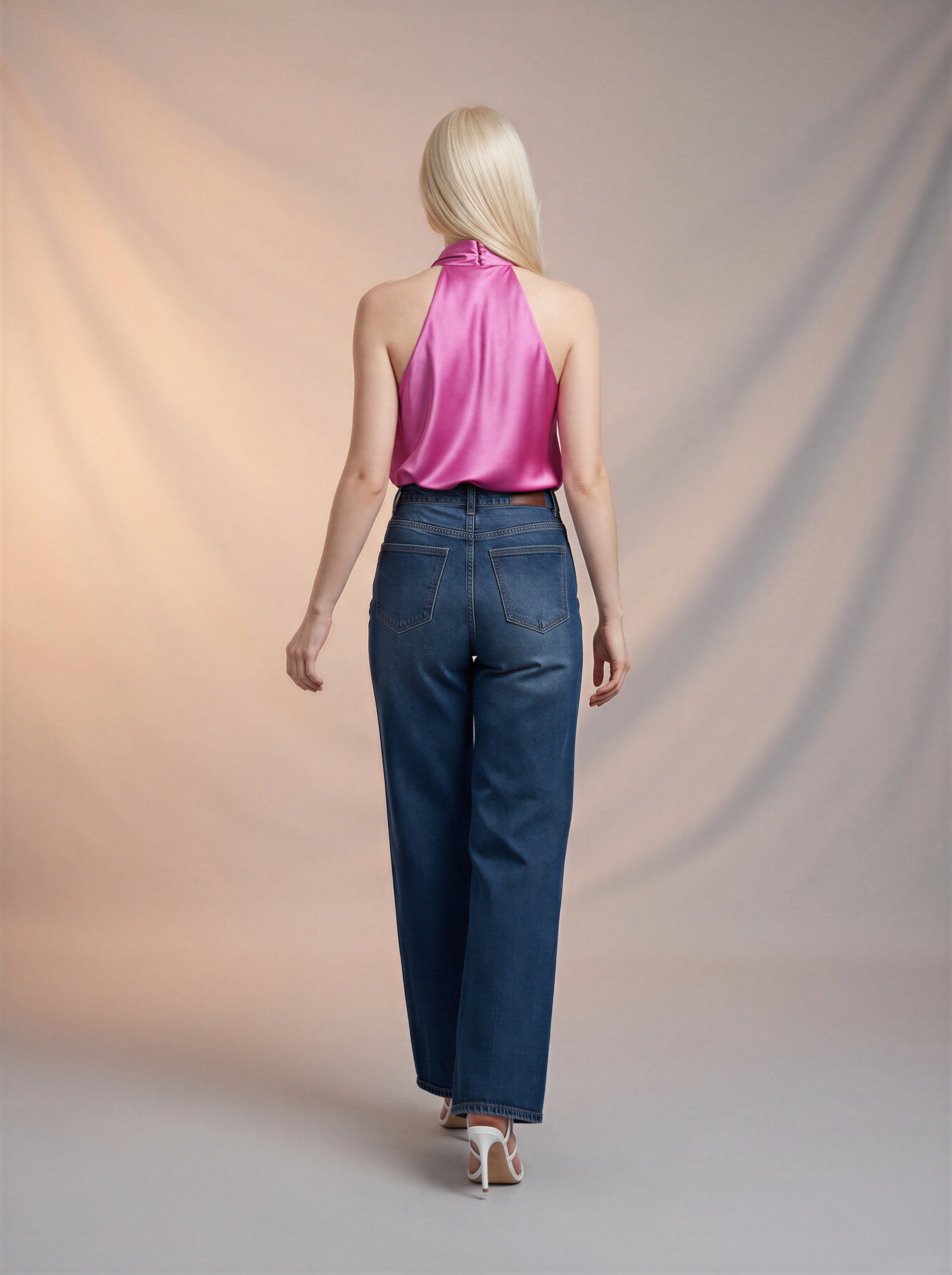 Wide Leg Full Length Azul Marino con Rotos