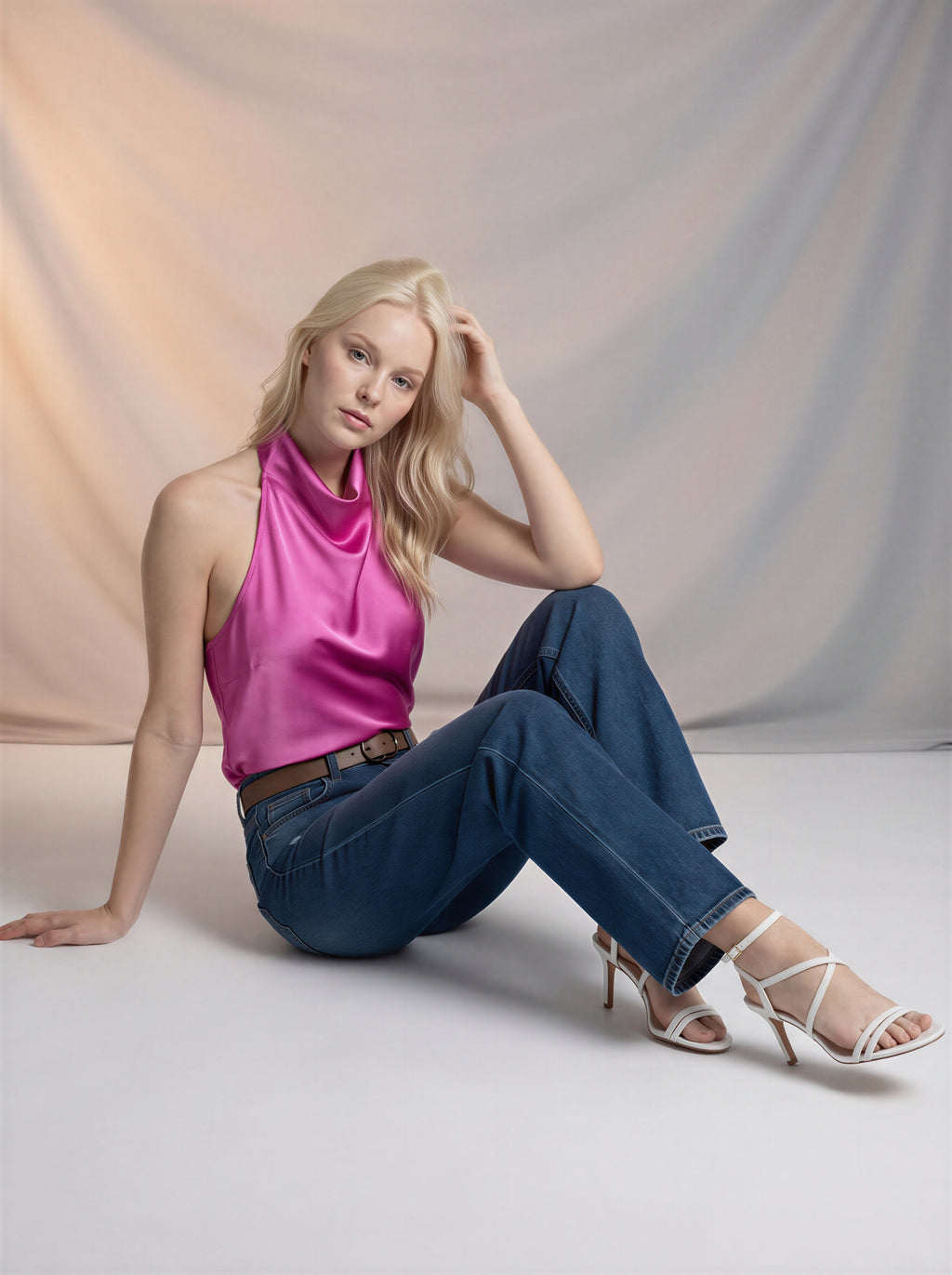 Wide Leg Full Length Azul Marino con Rotos