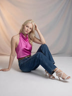 Wide Leg Full Length Azul Marino con Rotos