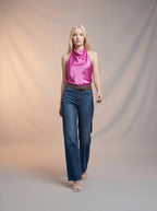 Wide Leg Full Length Azul Marino con Rotos