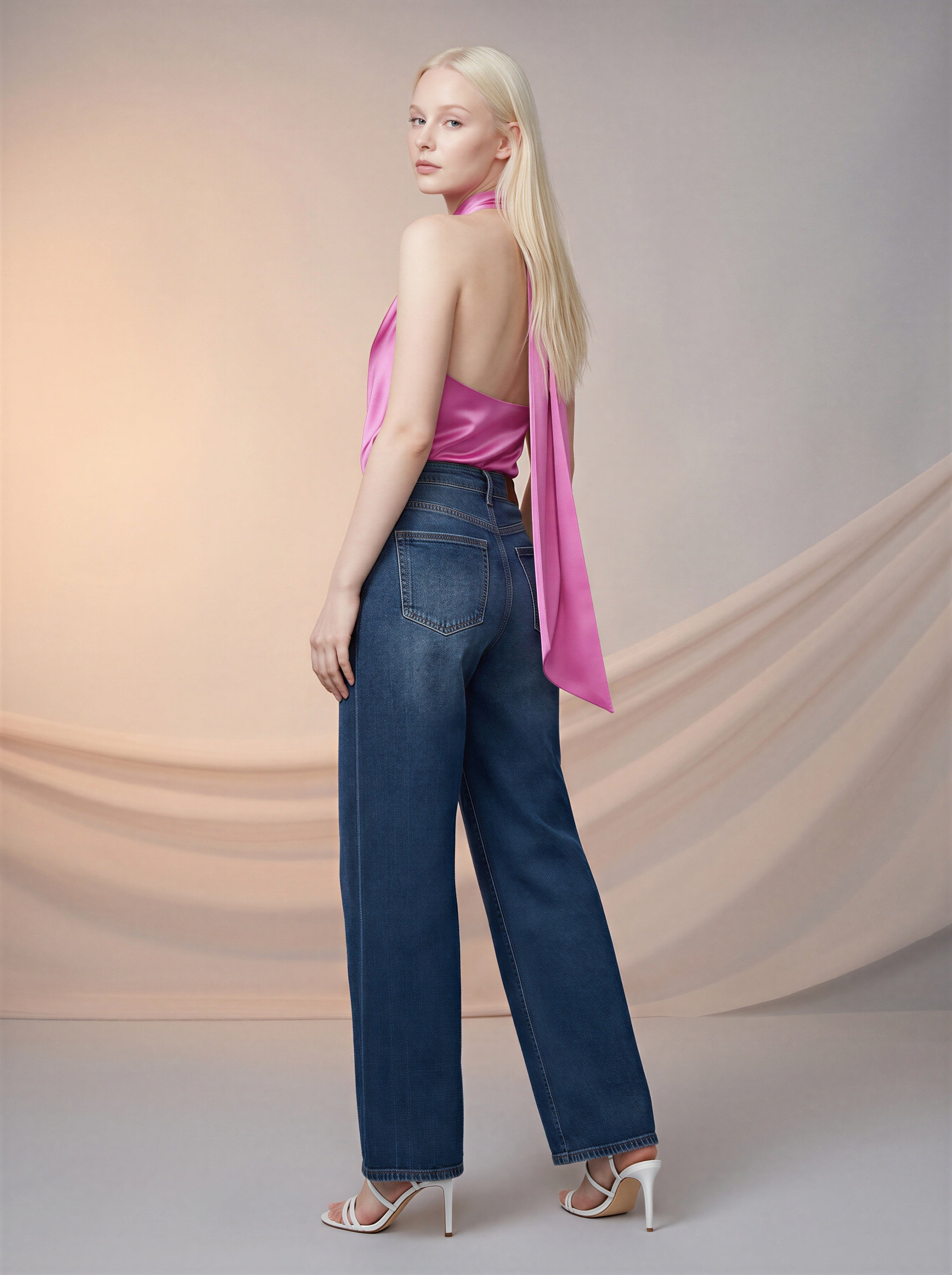 Wide Leg Full Length Azul Marino con Rotos