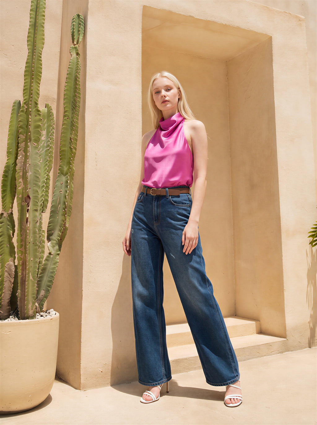 Wide Leg Full Length Azul Marino con Rotos