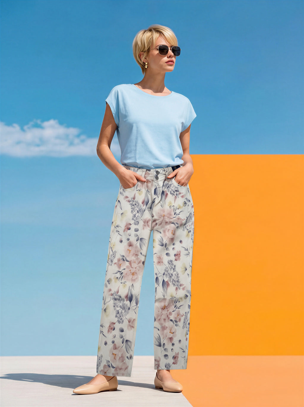 Straigh Amarillo claro con flores