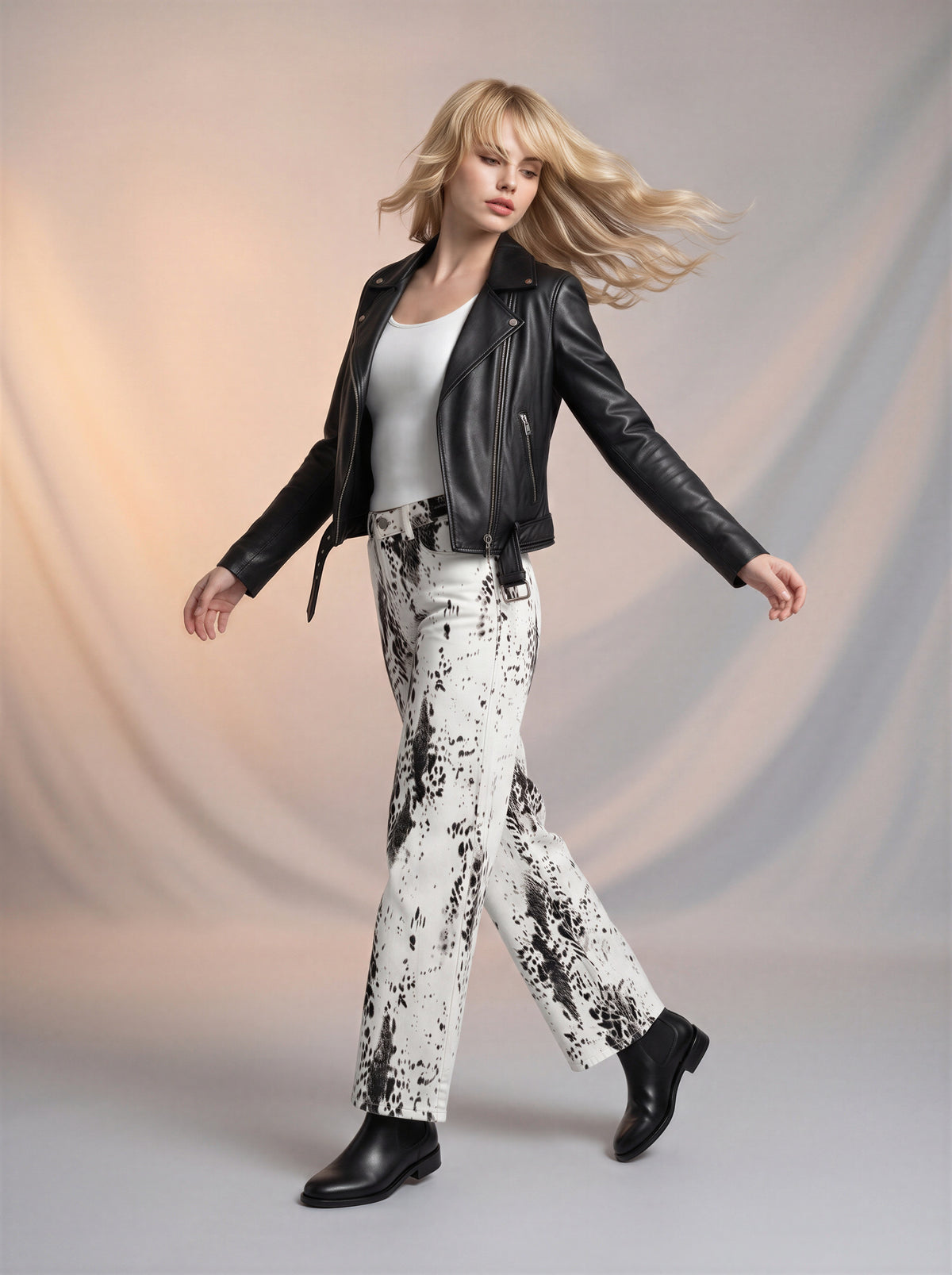 Wide Leg Beige Claro Con Manchas Negras AG-1911