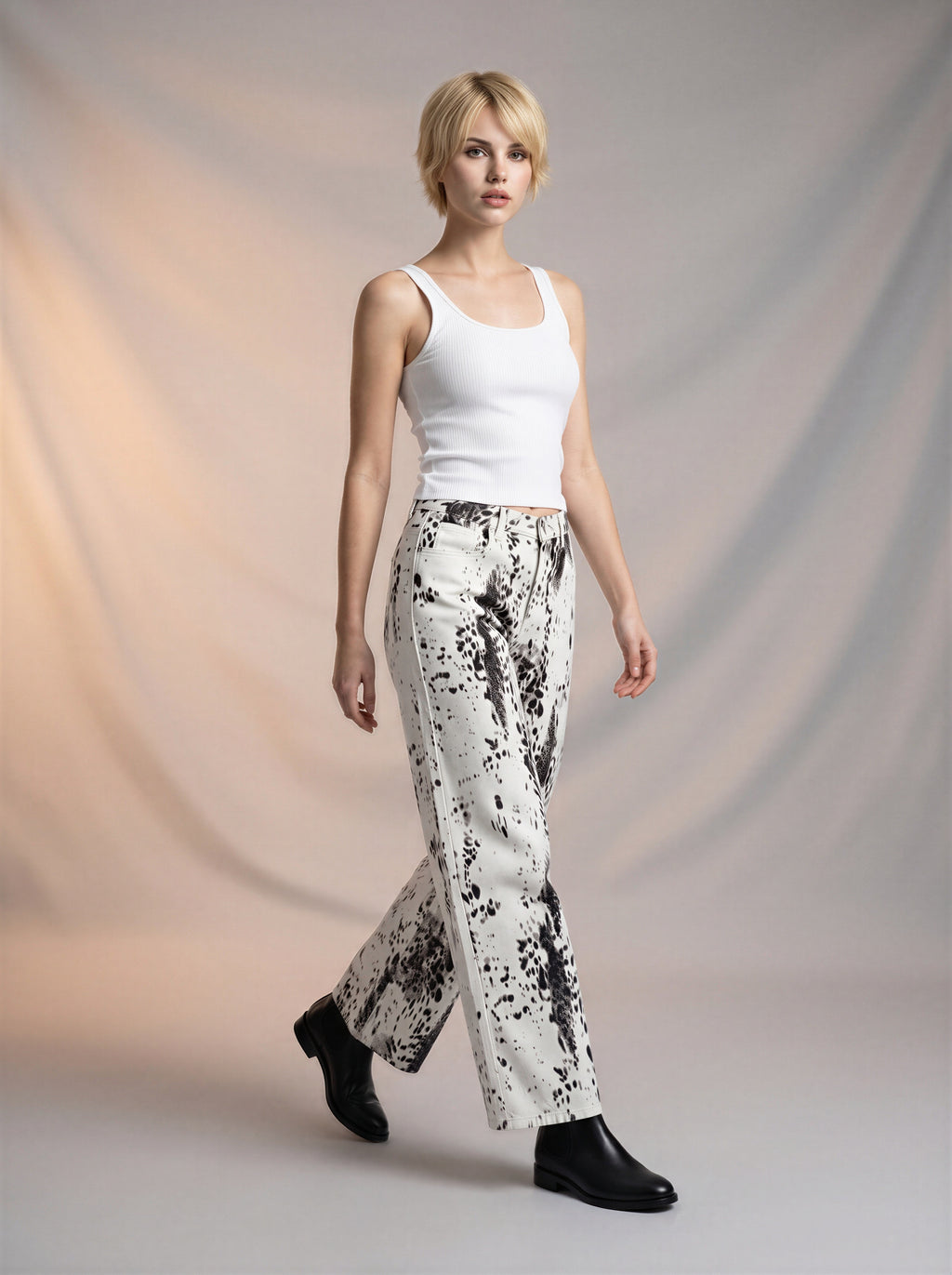 Wide Leg Beige Claro Con Manchas Negras AG-1911