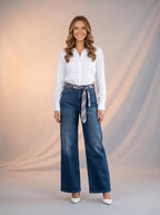 Wide Leg Azul Marino con Corbata