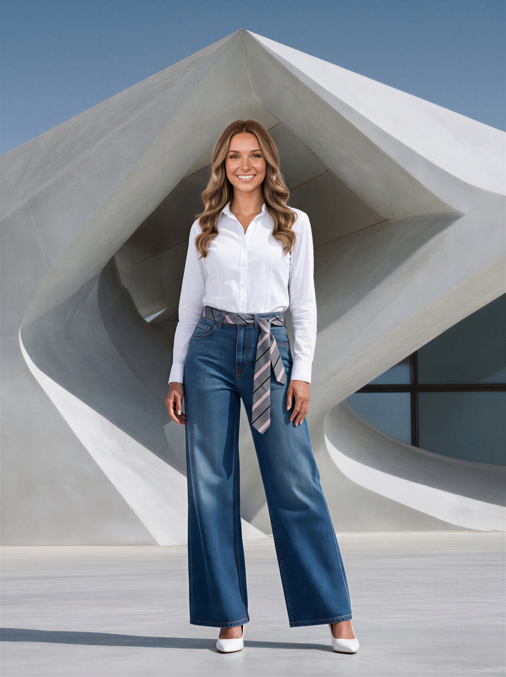 Wide Leg Azul Marino con Corbata