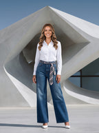 Wide Leg Azul Marino con Corbata