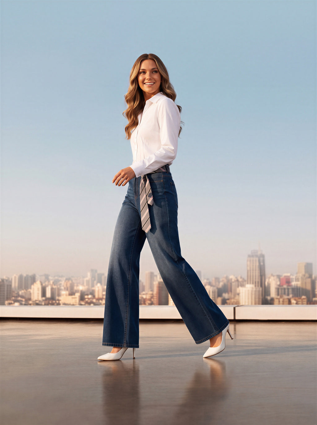 Wide Leg Azul Marino con Corbata