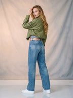Jean Marine Azul Stone con Cinturon de Tela MON-3032