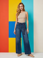 Wide Leg Azul Índigo con Corbata