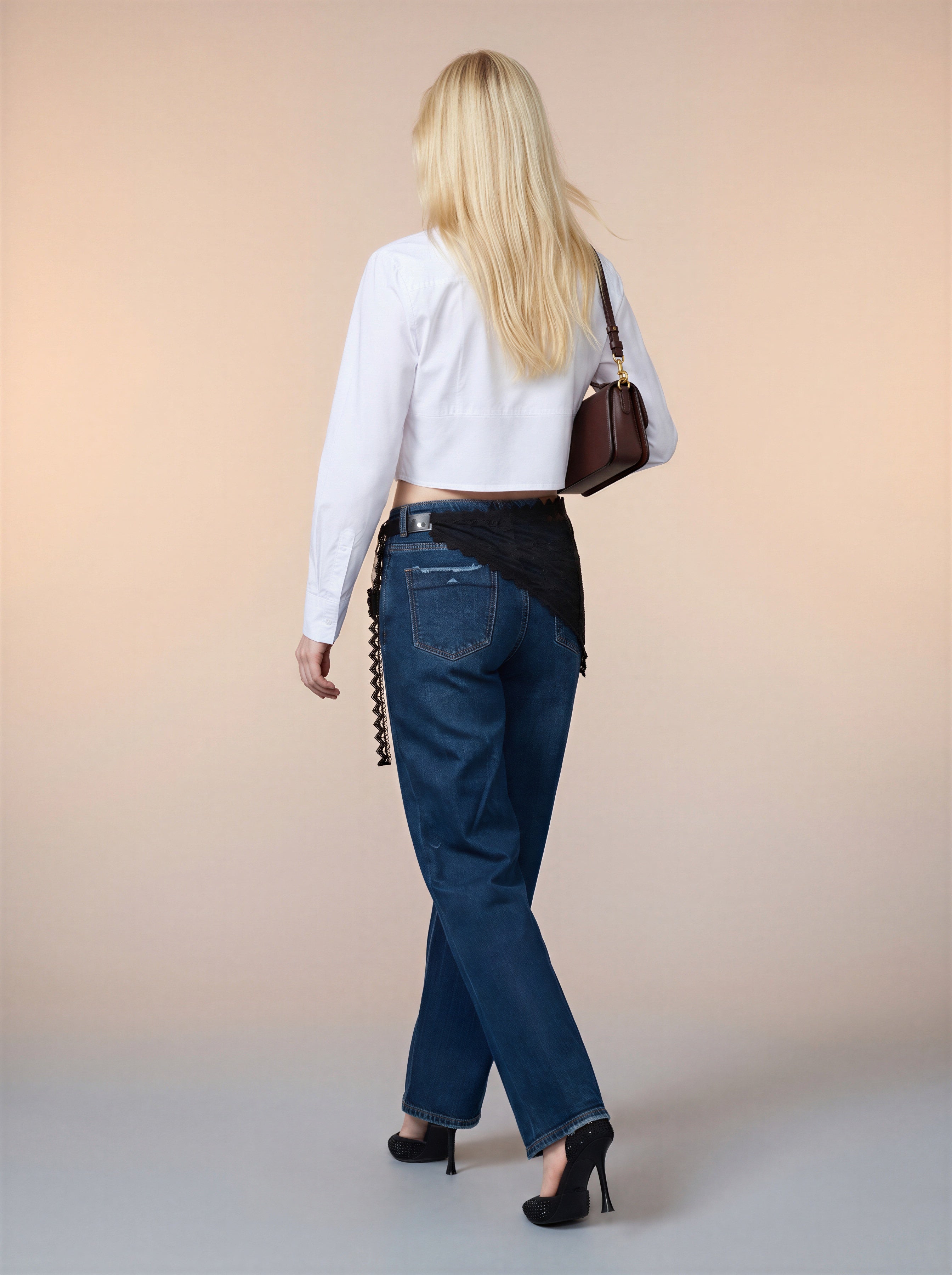 Jean Straight Fit con Encaje – Azul Marino