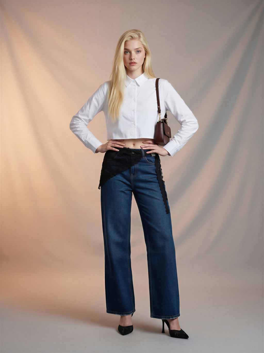Jean Straight Fit con Encaje – Azul Marino