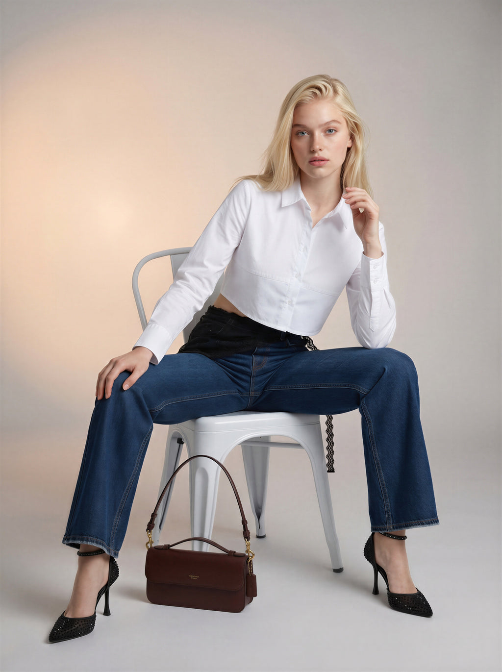 Jean Straight Fit con Encaje – Azul Marino