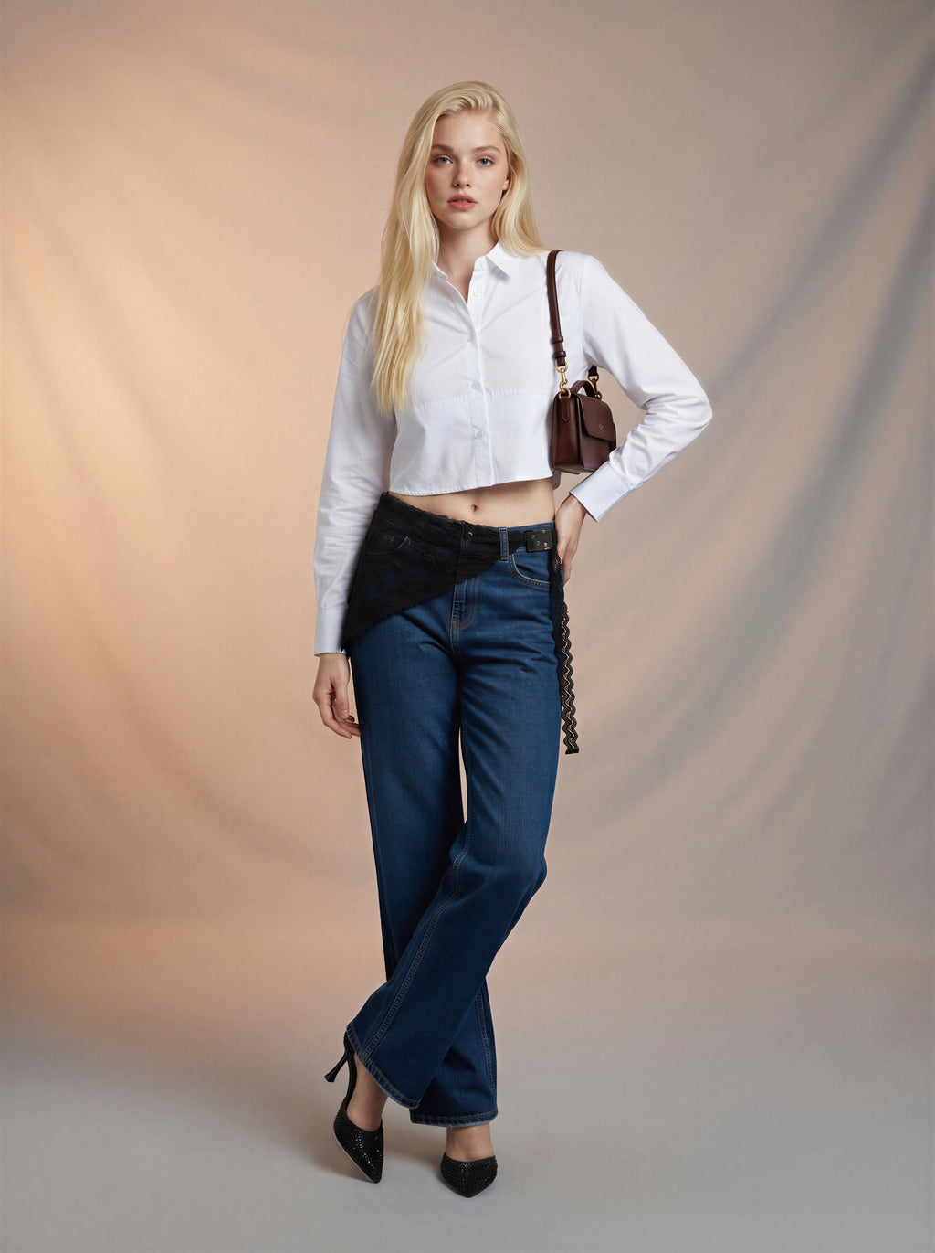Jean Straight Fit con Encaje – Azul Marino