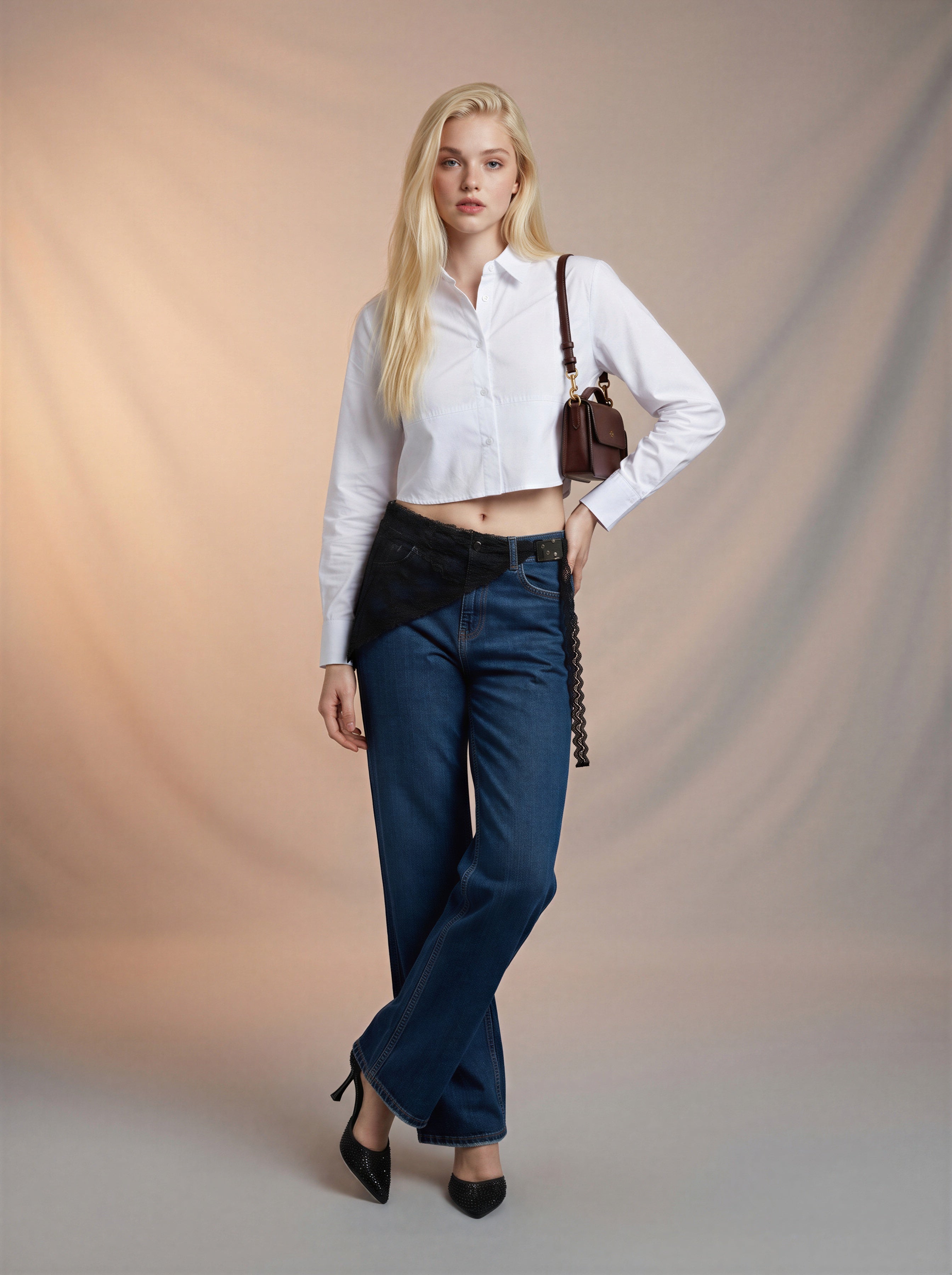 Jean Straight Fit con Encaje – Azul Marino
