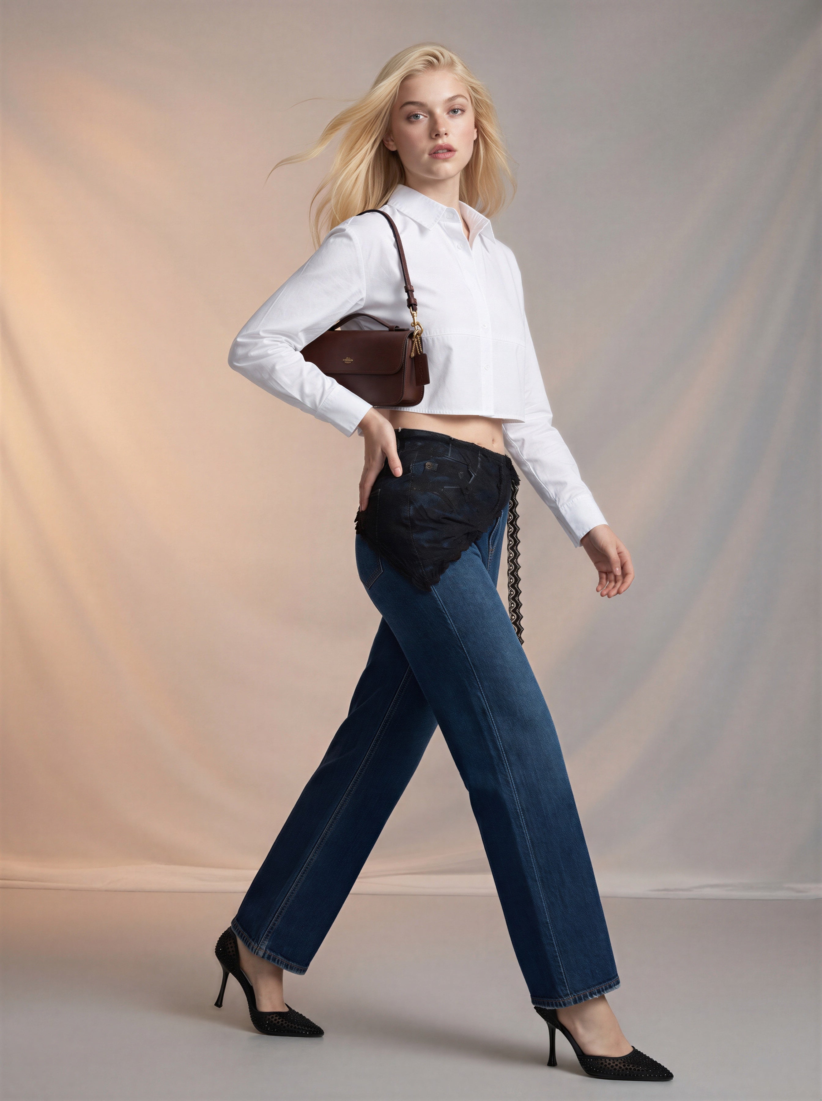 Jean Straight Fit con Encaje – Azul Marino