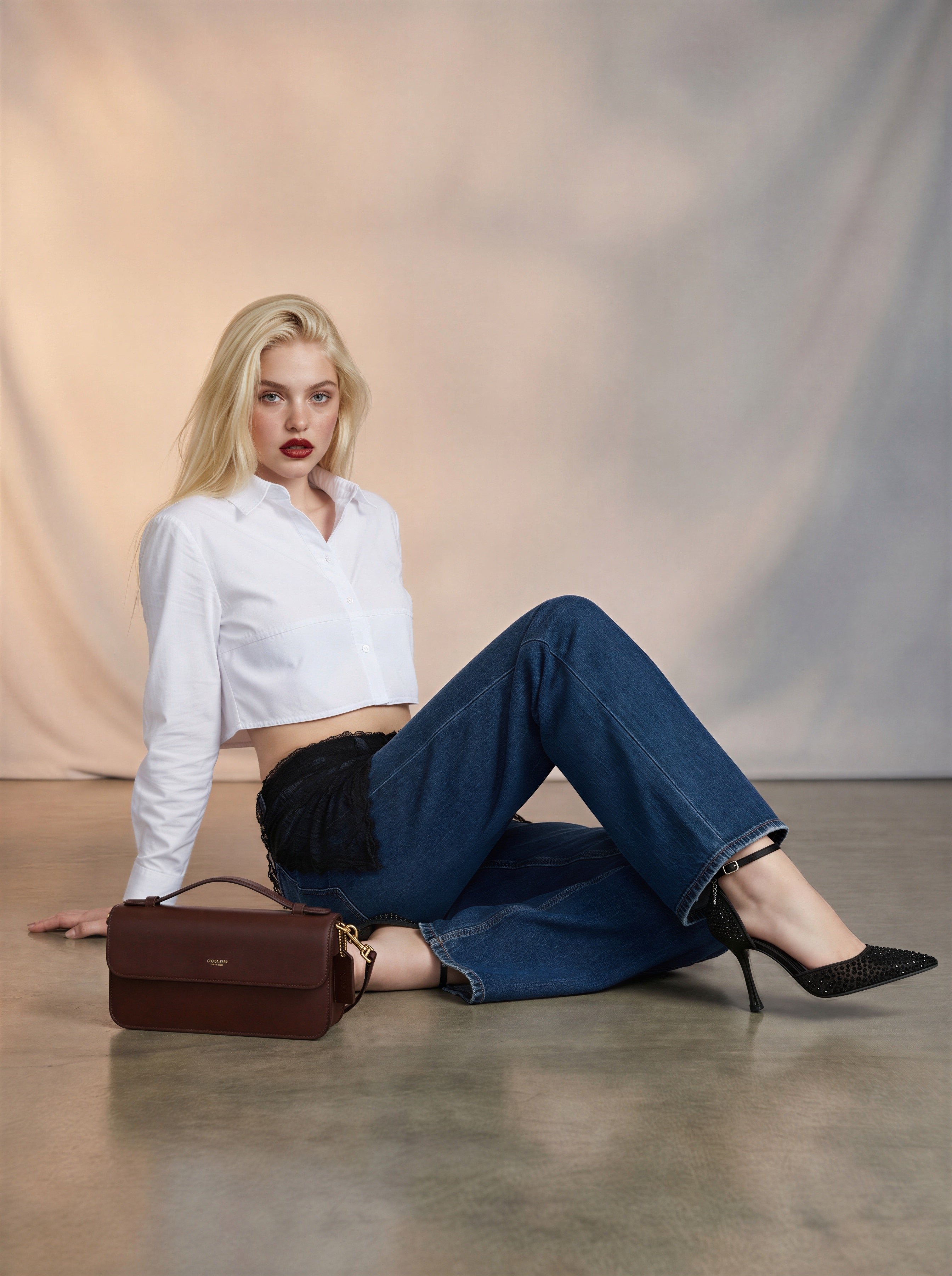 Jean Straight Fit con Encaje – Azul Marino