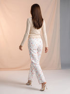 Jean Regular Fit Blanco con Flores OL-922