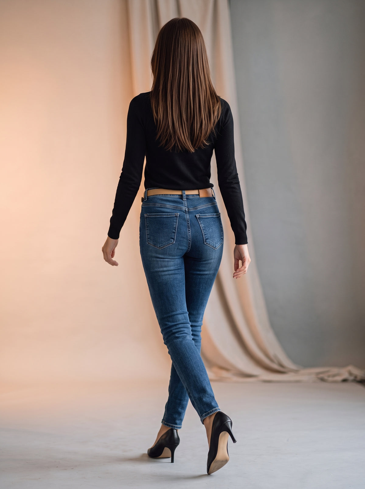 Jean High Waist Azul Medio con Cinturon Premium MON-3128
