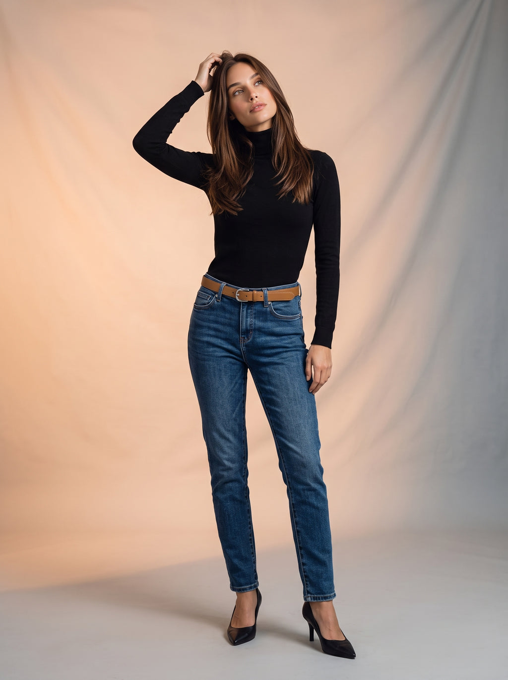 Jean High Waist Azul Medio con Cinturon Premium MON-3128