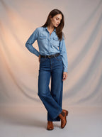 Wide Leg Azul Índigo con Cinturón