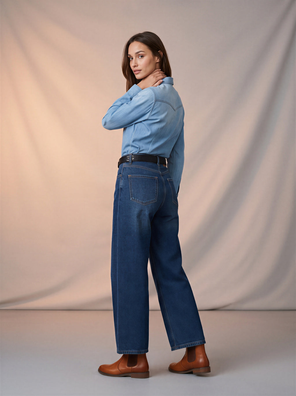Wide Leg Azul Índigo con Cinturón