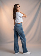 Wide leg Azul Stone con Diseño Floral