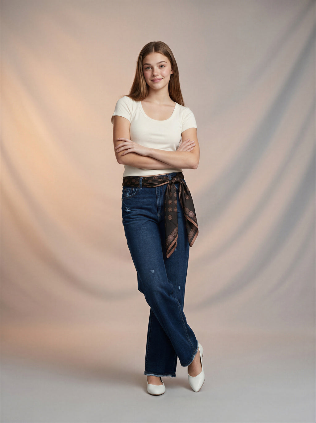 Jean Regular Fit Azul Marino con Roturas y Pañoleta