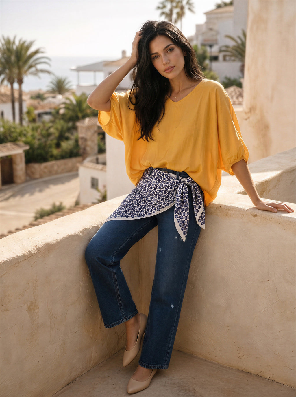 Jean Regular Fit Azul Medio con Rotos y Pañoleta