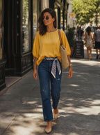 Jean Regular Fit Azul Medio con Rotos y Pañoleta