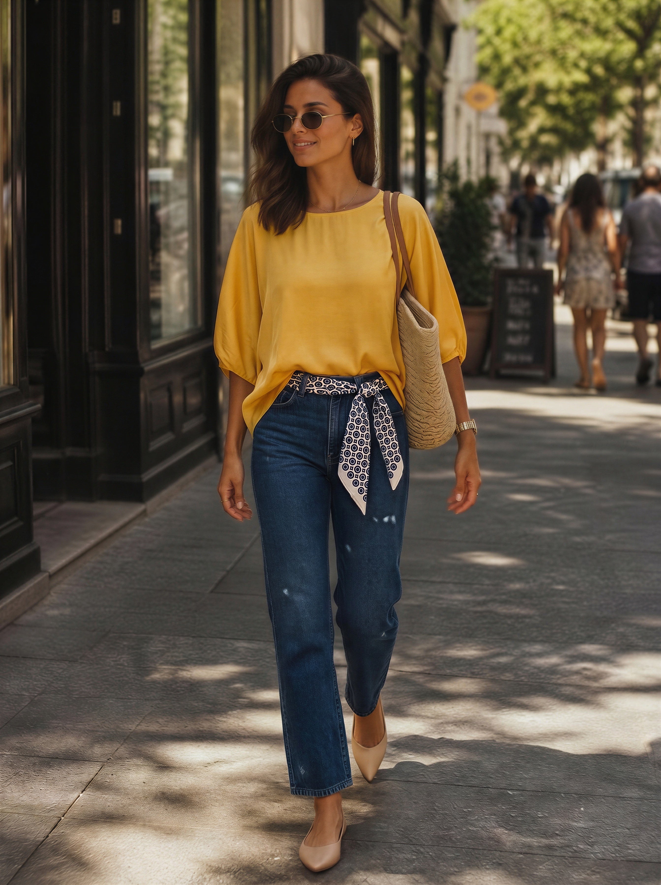Jean Regular Fit Azul Medio con Rotos y Pañoleta