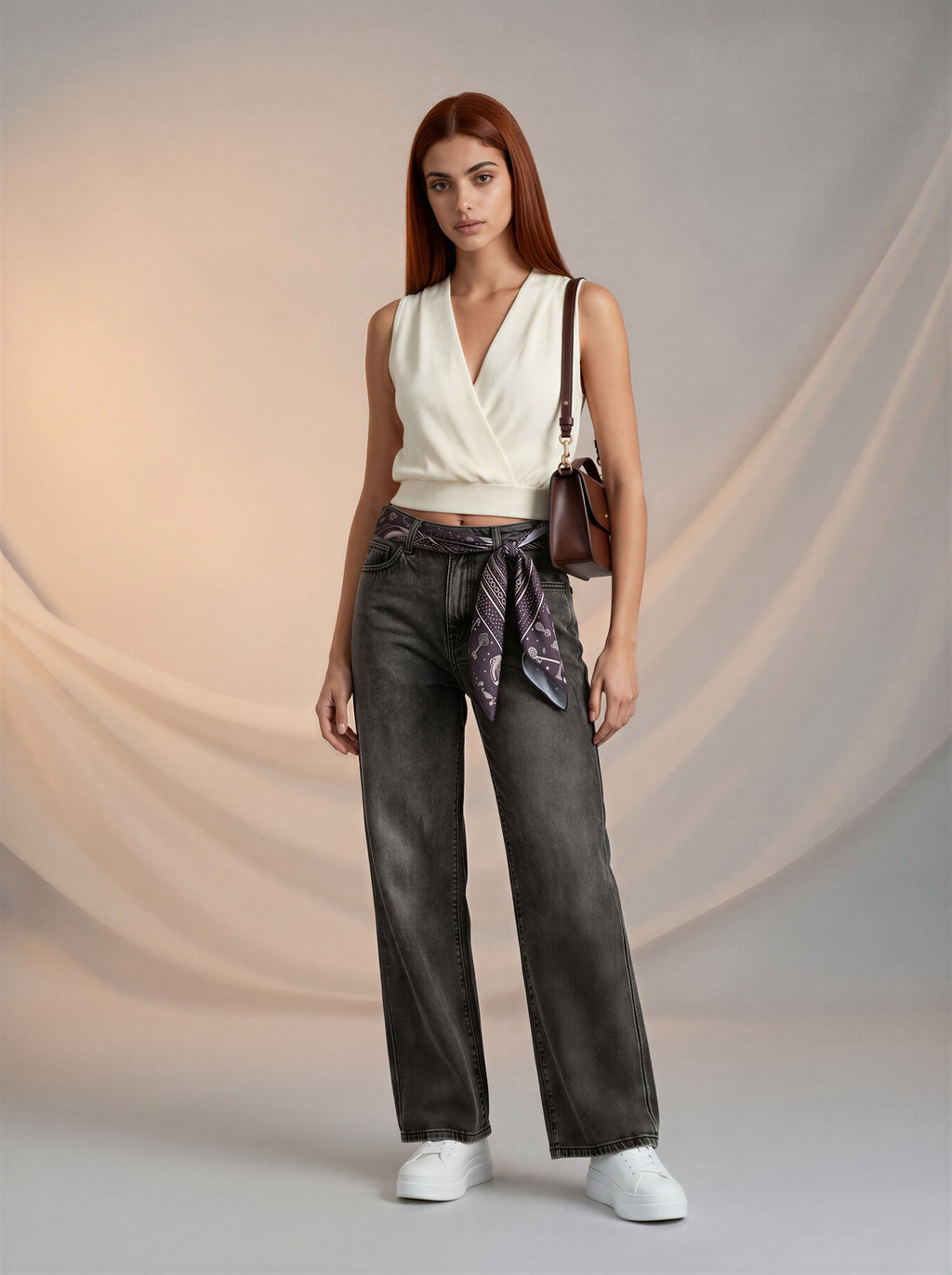 Jean Baggy con Mascada – Gris