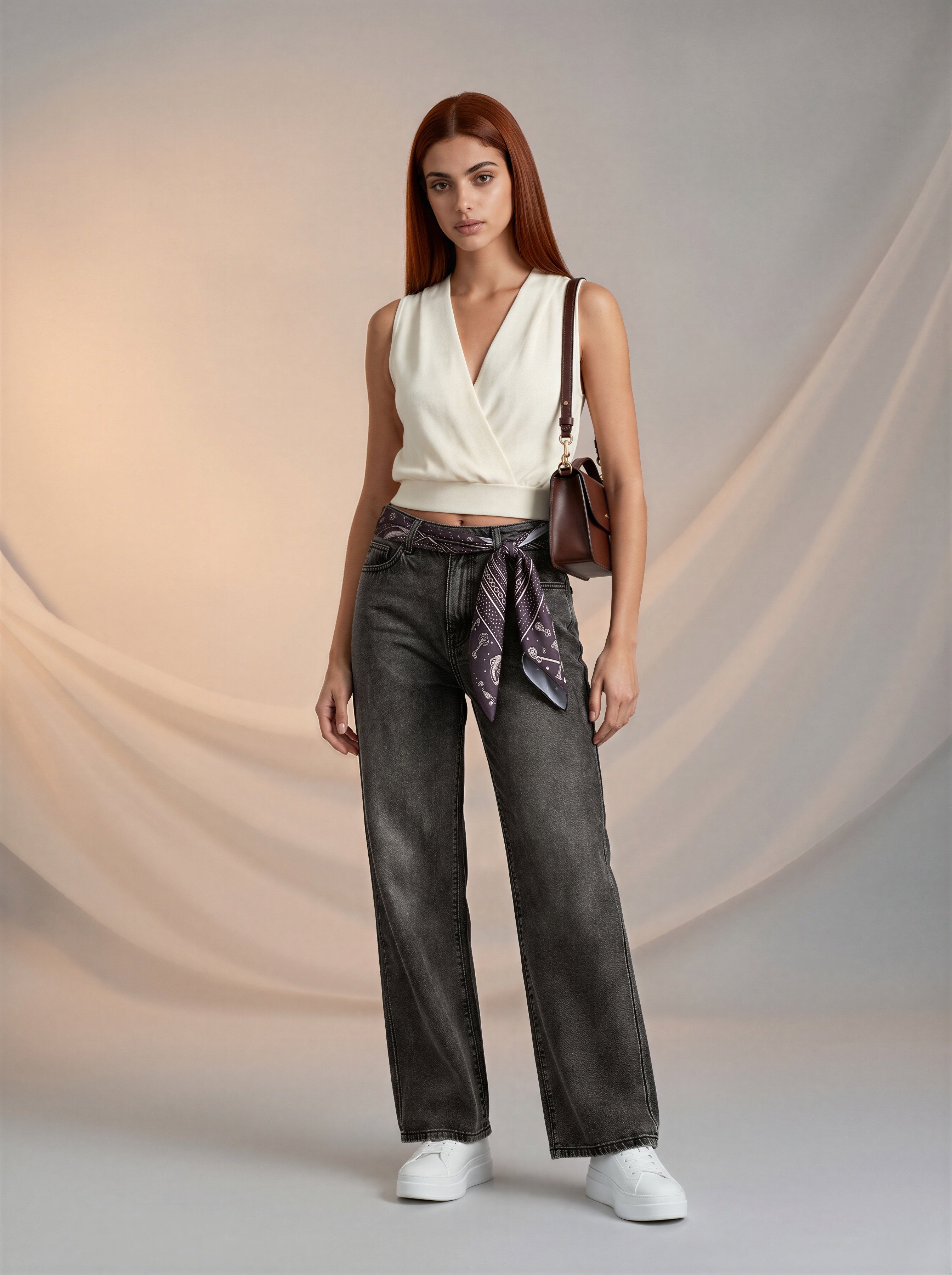 Jean Baggy con Mascada – Gris