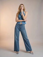 Jean Wide Leg Brillos – Azul Medio