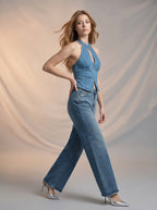 Jean Wide Leg Brillos – Azul Medio