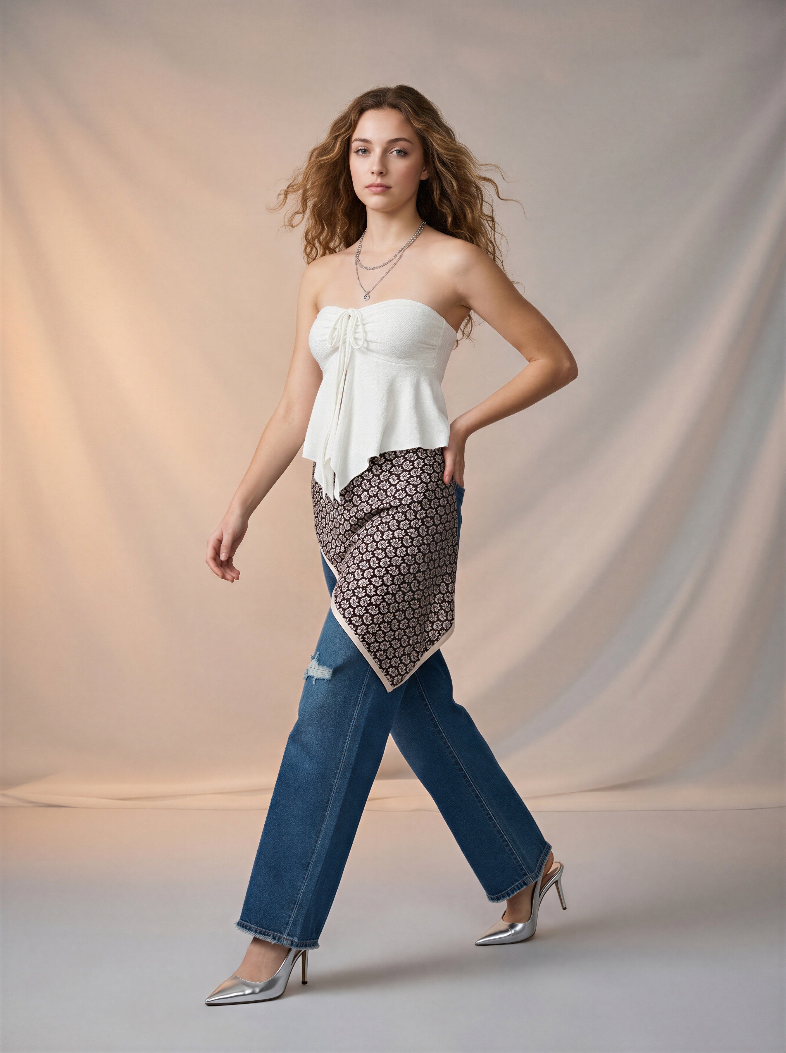 Jean Baggy con Mascada – Azul Medio