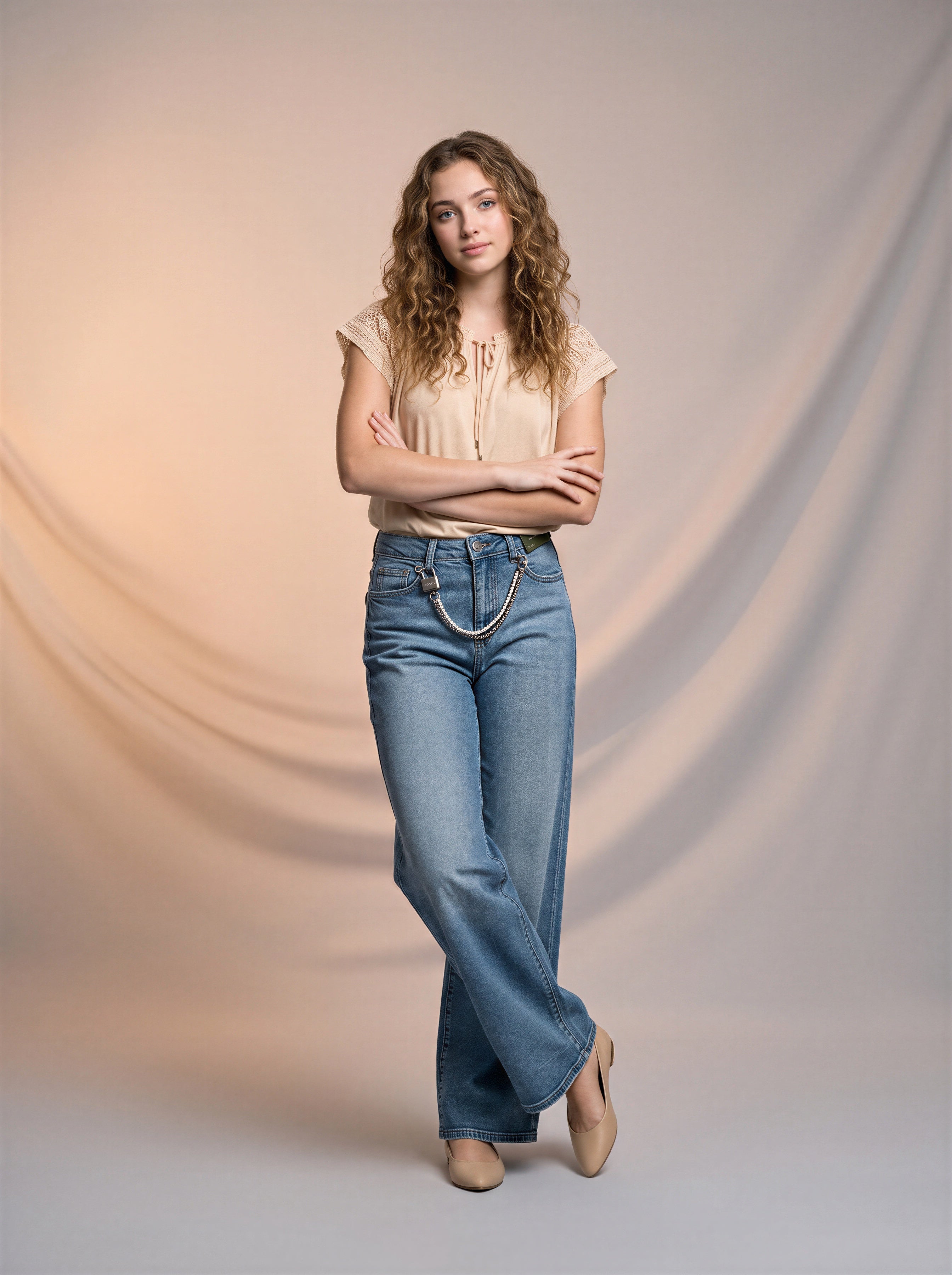 Wide Leg Azul Ice con Accesorio de Cadena
