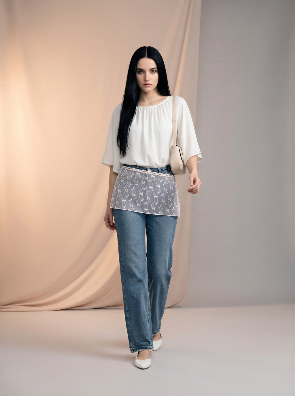 Jean Straight Fit con Encaje – Azul Stone
