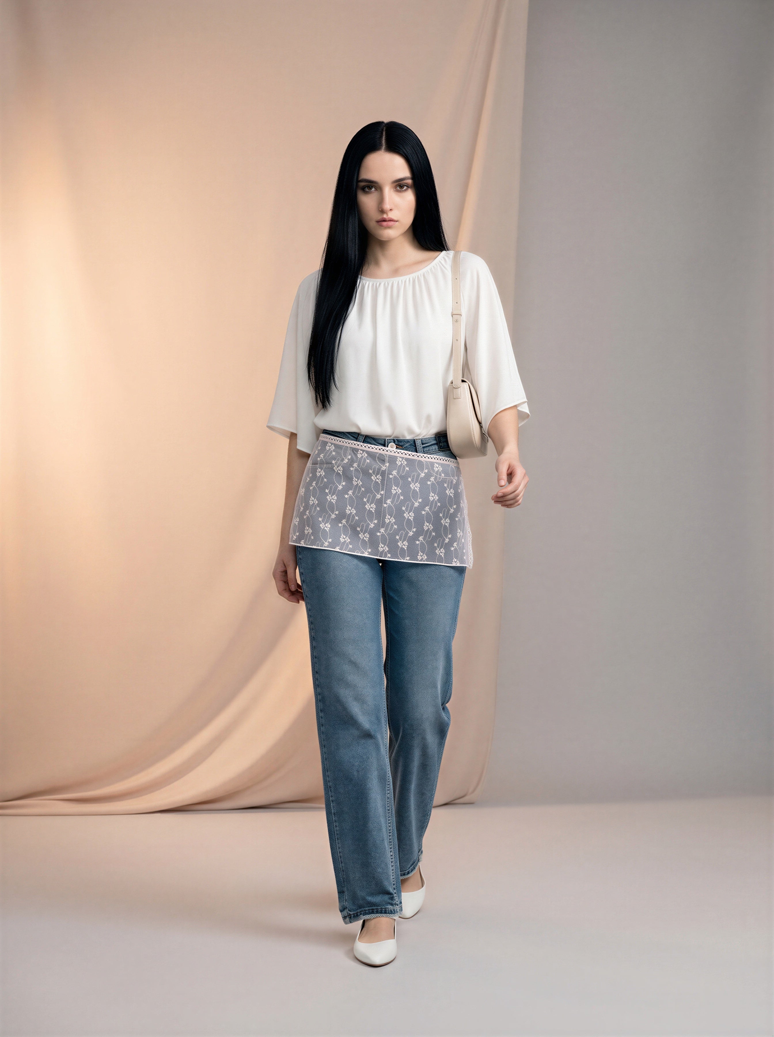 Jean Straight Fit con Encaje – Azul Stone