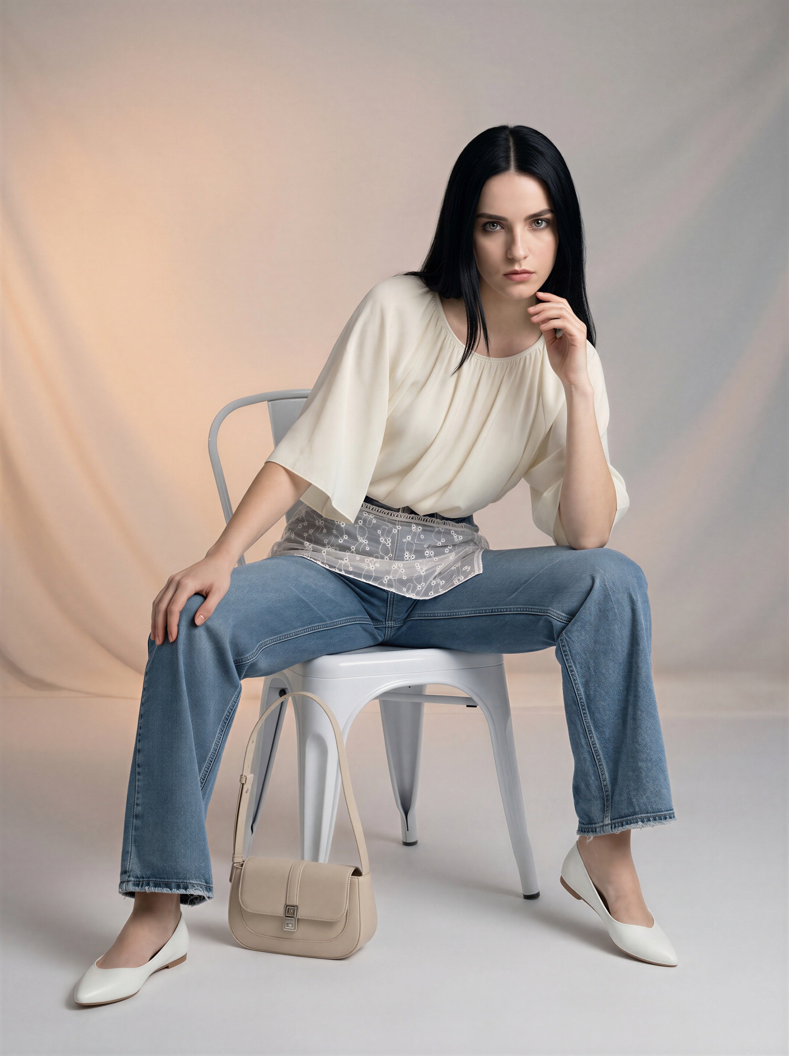 Jean Straight Fit con Encaje – Azul Stone