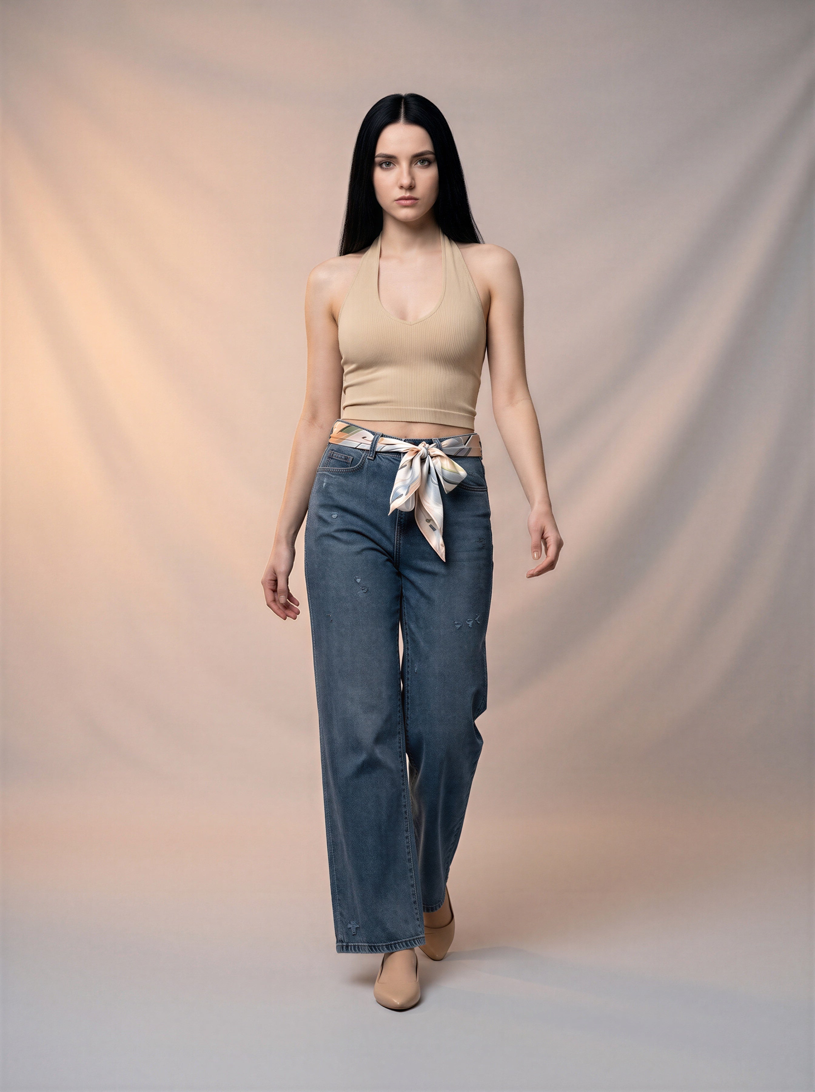 Regular Fit Azul Stone con Pañuelo