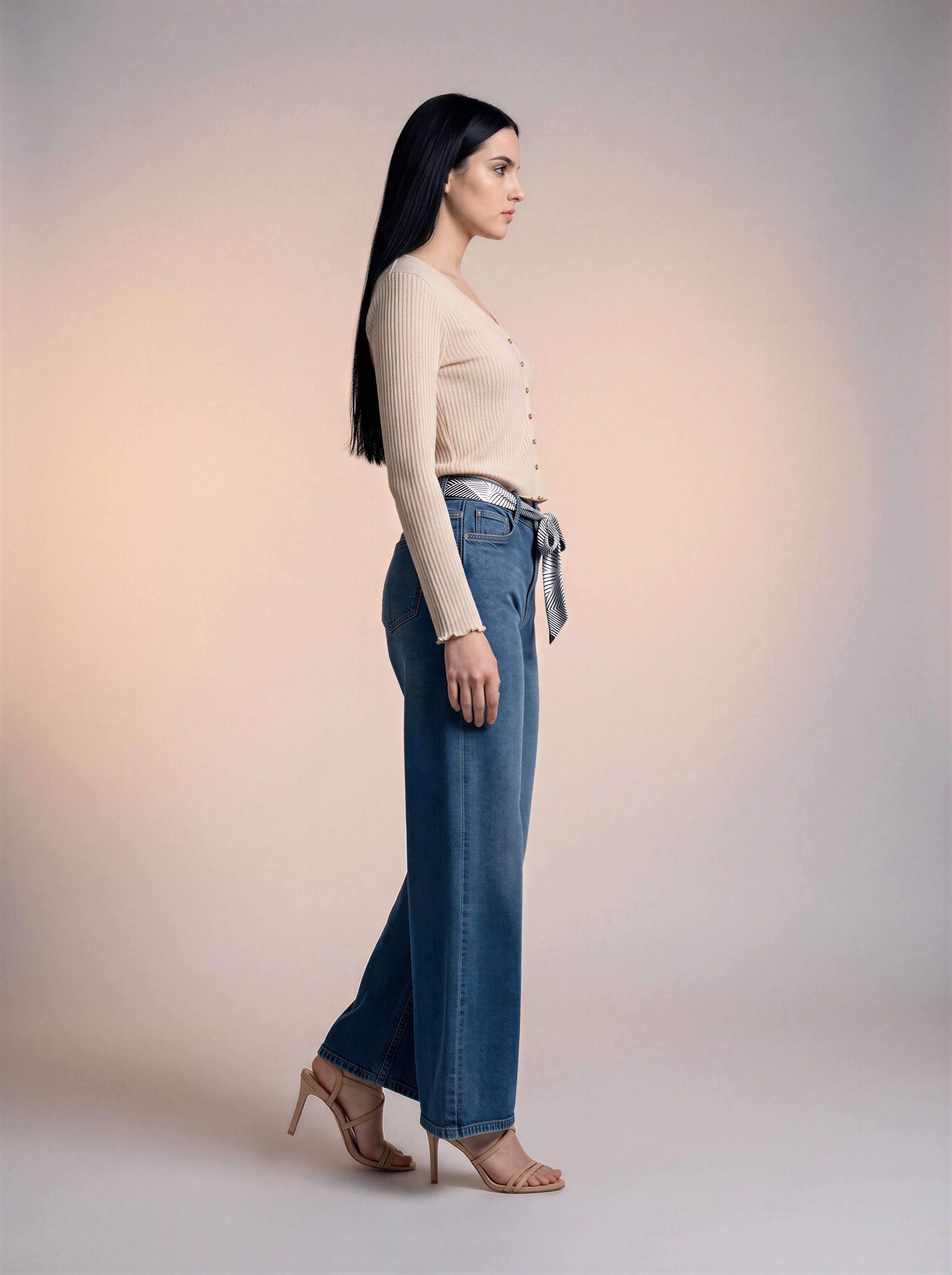 Wide Leg Azul Stone con Cinturón de Cuerda