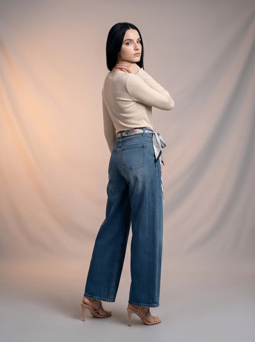 Wide Leg Azul Stone con Cinturón de Cuerda
