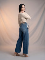 Wide Leg Azul Stone con Cinturón de Cuerda