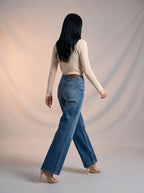 Wide Leg Azul Stone con Cinturón de Cuerda