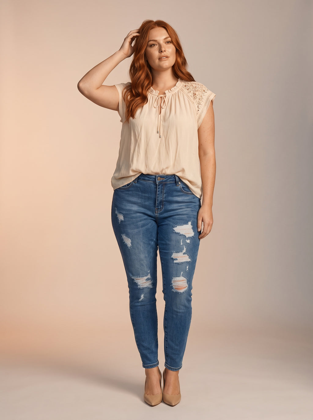 Jean Skinny Azul Medio con Rotos OL-910